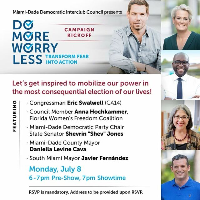 FWFC Executive Director Anna Hochkammer will be speaking on July 8th at the Miami Dade Democratic Intercoucil Club’s ‘Do More Worry Less’ Campaign Kickoff, alongside Congressman Eric Swalwell, State Senator Shevrin Jones, Miami-Dade County Mayor Daniella Levine Cava, and South Miami Mayor Javier Fernandez. 

RSVP Here! https://www.mobilize.us/miamidadedems/event/632211/