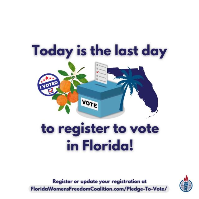 Today, October 7th, is the last day to register to vote in Florida. 

Make sure you have registered or that your registration is up to date at www.FloridaWomensFreedomCoalition.com/Pledge-To-Vote/

#YesOn4 💜🗳️